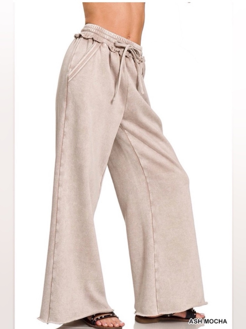 Zenana Outfitters Ash Mocha Wide Leg Drawstring Pants